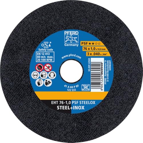 PFERD 65508100 Cutting Disc PSF Steelox 25 Pieces | 76 x 1.0 x 10.0 mm Straight | for Steel and Stainless Steel (INOX), Colour, Size