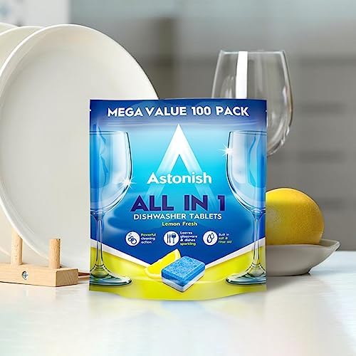 Astonish Dishwasher Tablets Pack of 100 All in 1 Dishwasher Cleaning Tablets Lemon from
