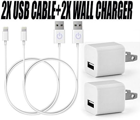 iPowerdirect 2X Wall Adapter Charger + 2X 3.3ft Certified 8 Pin USB Cable Charger For iPhone 8 8 Plus 7 7 6 6S Plus iPod 5th Nano 7th (WHITE)