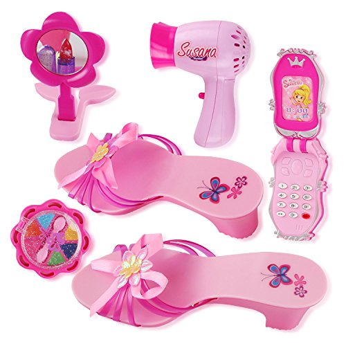 Liberty Imports Stylish Little Princess Dress Up | Beauty Vanity Realistic Pretend Play Set | Ideal Imaginative Pink Fashion Kit for Girls with Hair Dryer, Shoes and Accessories