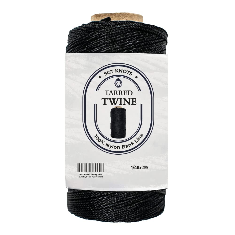 SGT KNOTS Tarred Twine - 100% Nylon Bank Line for Bushcraft, Netting, Gear Bundles, Construction, Lacing Twisted Cord, Weatherproof #9-1/4 lb