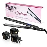 Salona Hair Straightener - 1" Titanium Flat Iron hair straightener and curler Worldwide Dual Voltage 110-240V with Heat Resistant Travel Bag