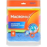 Macro Max Microfiber Cleaning Cloths 4 Pack, Lint Free 11x8in | Ultra-Absorbent Lint-Free Microfiber Cloths, 4 Pack, 11 x 8 in, Wet or Dry Use on Glass and Worktops