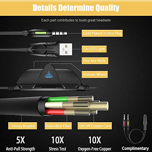 BENGOO K8 Gaming Headset for PS4, Xbox One, PC, Mac, Noise Cancelling Over Ear Headphones with Microphone, Bass Surround Stereo, LED Lights Game Headset for Laptop, Controller, Nintendo Switch Games