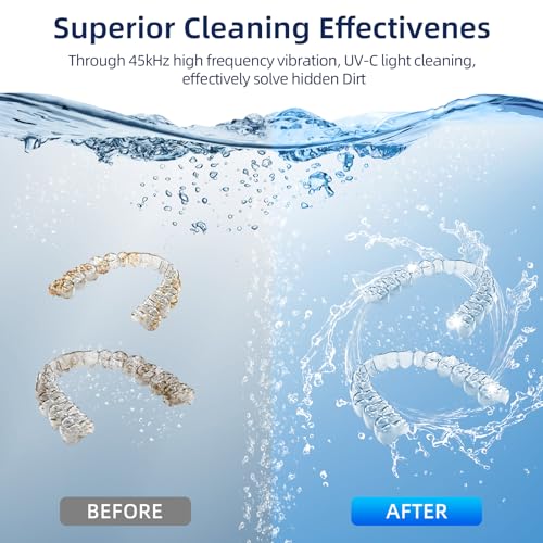 Ultrasonic Retainer Cleaner, Opilea 45kHz Retainer Cleaner Machine, 4 Modes Ultrasonic for Dentures, Nightguards, Sport Mouth Guards, Braces, Toothbrush Heads, Jewelry