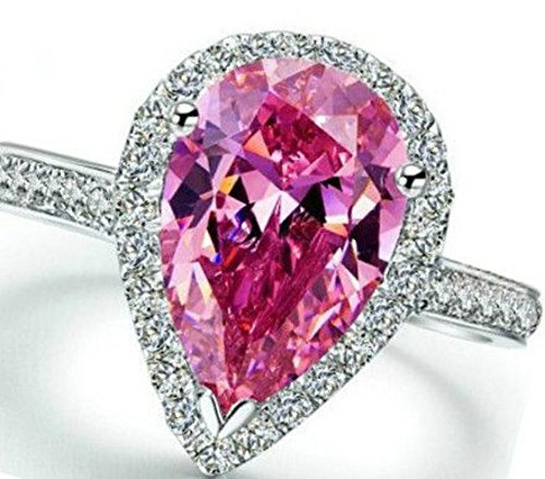 NDG Women's 18k Gold Plated Pear Cut Fancy Pink Tear Drop Ring Small Cz Surrounding (8)