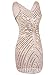 Vijiv Women's 1920s V-Neck Art Deco Sequin Beaded Tank Cocktail Flapper Dress,Beige,Large