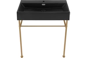 SWISS MADISON Claire 30" Ceramic Console Sink Matte Black Basin Brushed Gold Legs