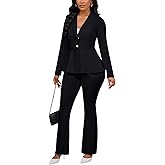 Kafiloe Women Elegant 2 Piece Outfits Solid Long Sleeve Peplum Top Flared Pants Set Dressy Blazer Pant Suits