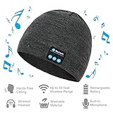 Bluetooth Winter Beanie Headphones, Knit Hat Slouchy Skullies Cap & Touchscreen Gloves Mitts Great Gift, Wireless Stereo Heatsets Speaker Microphone and Volume Control(Gray)