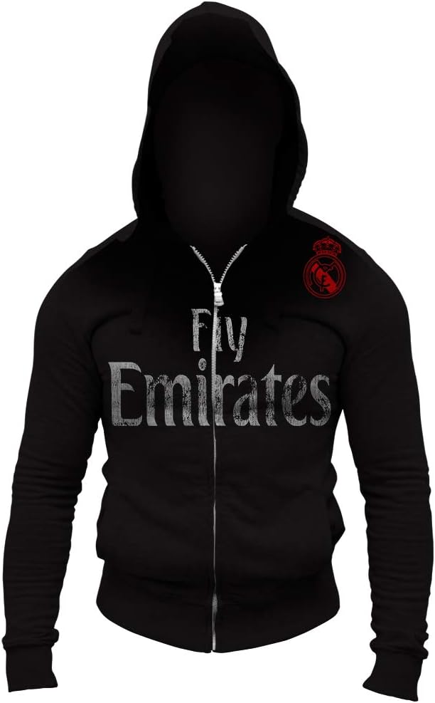 Real Madrid Fly Emirates Shoulder Logo Soccer Full Zip-Up Hoodie Jumper