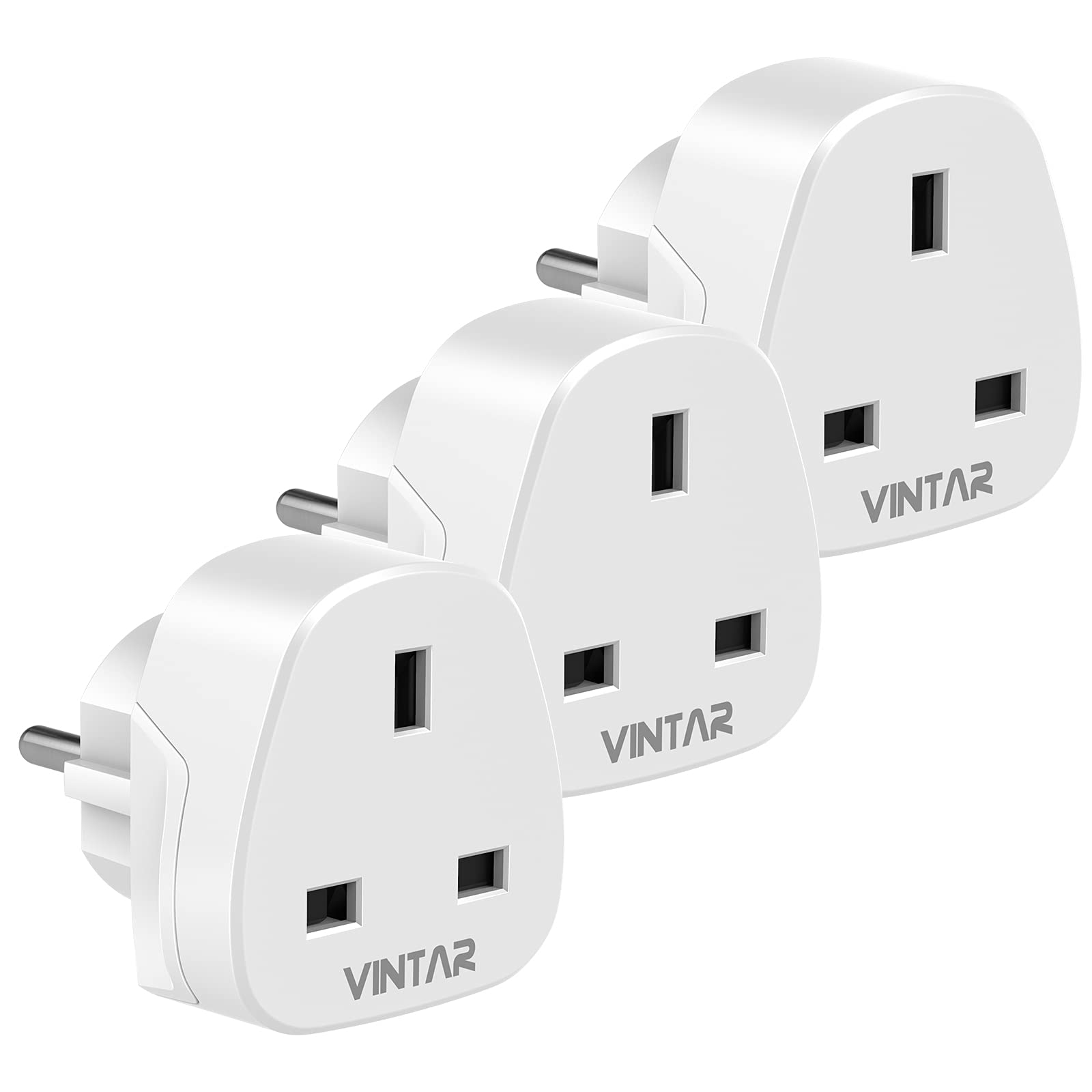 VINTAR UK to European Plug Adapter,Grounded 3 Pin to 2 Pin EU Euro Europe Schuko Travel Adaptor for France Germany Spain Turkey Greece Russia and More(Type E/F), 3 Pack White