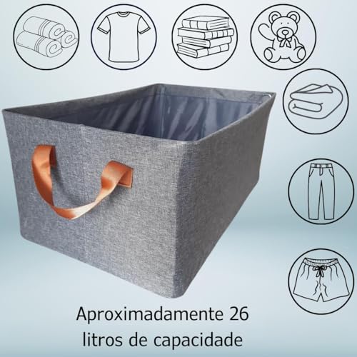 Kit 4 Caixas Organizadoras Dobráveis de Tecido Resistente com Alça Dupla – Cestos Ideais para Roupas, Brinquedos, Closet, Guarda-Roupa e Lavanderia