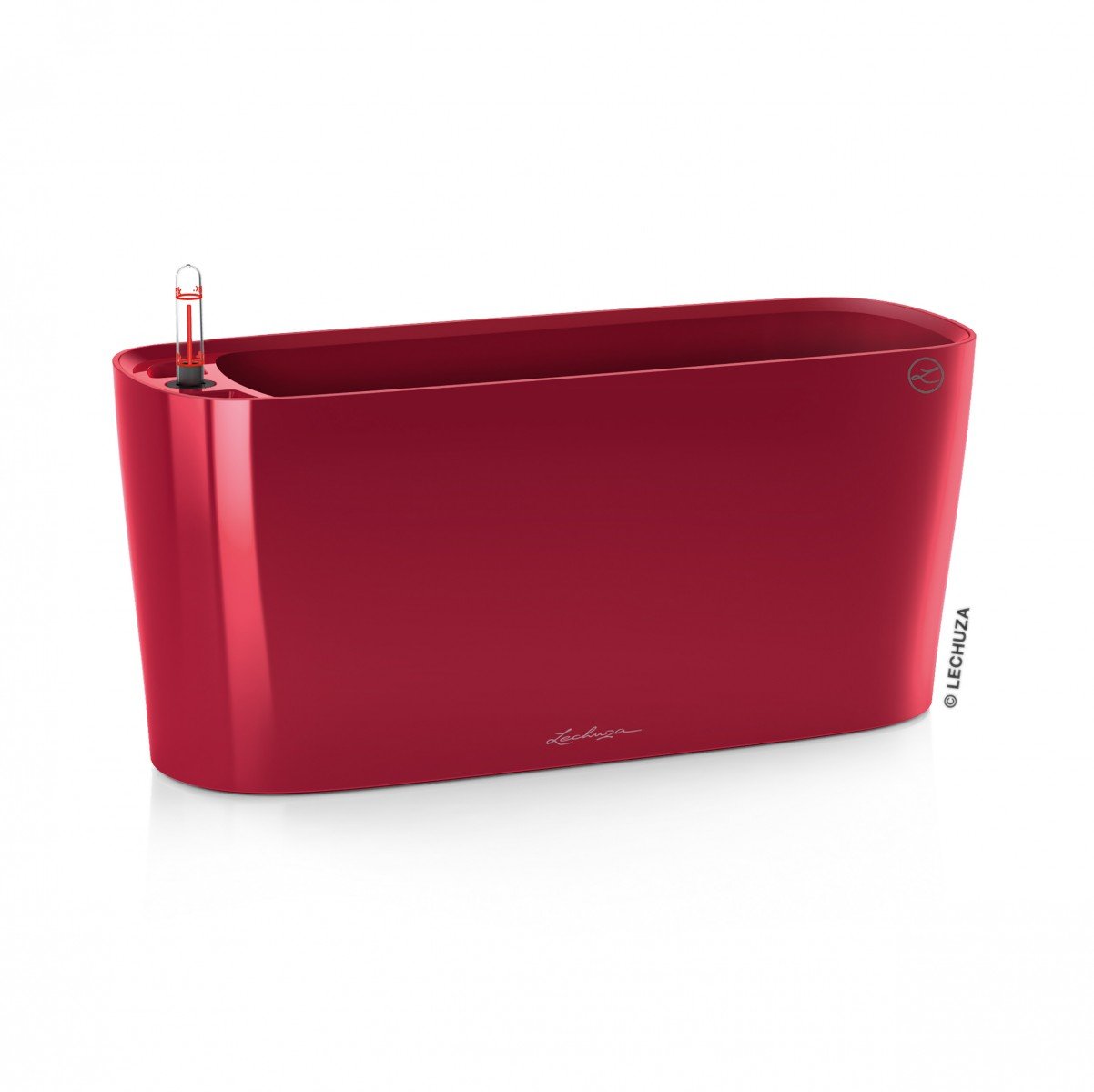 LECHUZA Self Watering Plant Pot Indoor DELTA 20 Plastic Flower Window Box Small Herb Planter without Drainage Hole H18 L40 W15 cm Scarlet Red High-Gloss