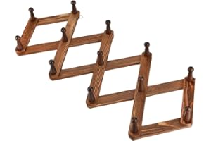 Pasuihcay Vintage Wood Expandable Peg Rack- Multi-Purpose Accordion Wall Hangers for Hats, Coat, Mugs, Scarf, Jewelry Storage