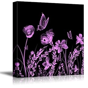 Wall26-Canvas Wall Art-Black Background Flower Theme for Living Room-Giclee Painting Wall Bedroom Living House Decoration Home Art - 12x12 inches