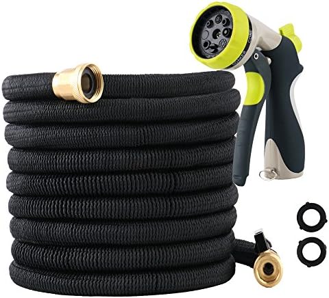 LOWELLTEK 50ft Garden Hose - ALL NEW Expandable Water Hose with Double Latex Core, 3/4" Solid Brass Fittings, Extra Strength Fabric - Flexible Expanding Hose with Metal 8 Function Spray Nozzle