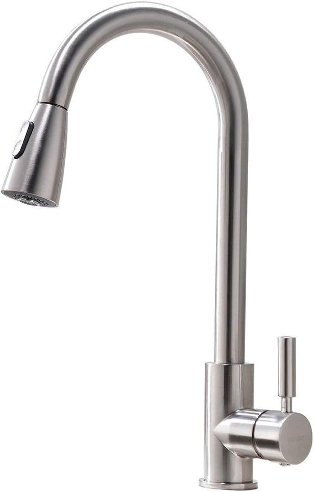 VAPSINT Modern Stainless Steel Single Handle Single Hole Brushed Nickel Pull Out Spray Kitchen Faucet, Pull Down Kitchen Sink Faucet