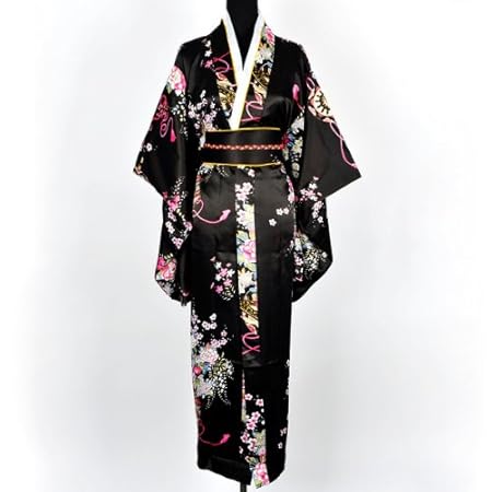 Japanisch Kimono Robe Yukata Schlafanzug Schwarz