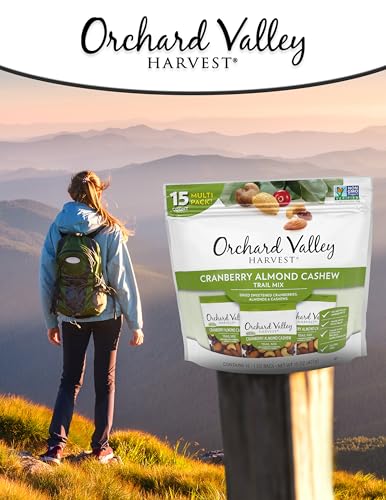 ORCHARD VALLEY HARVEST CRANBERRY ALMOND CASHEW TRAIL MIX, 1 OUNCE BAGS (PACK OF 15), CRANBERRIES, ALMONDS, AND CASHEWS, TRAIL MIX INDIVIDUAL PACKS, NON-GMO, NO ARTIFICIAL INGREDIENTS