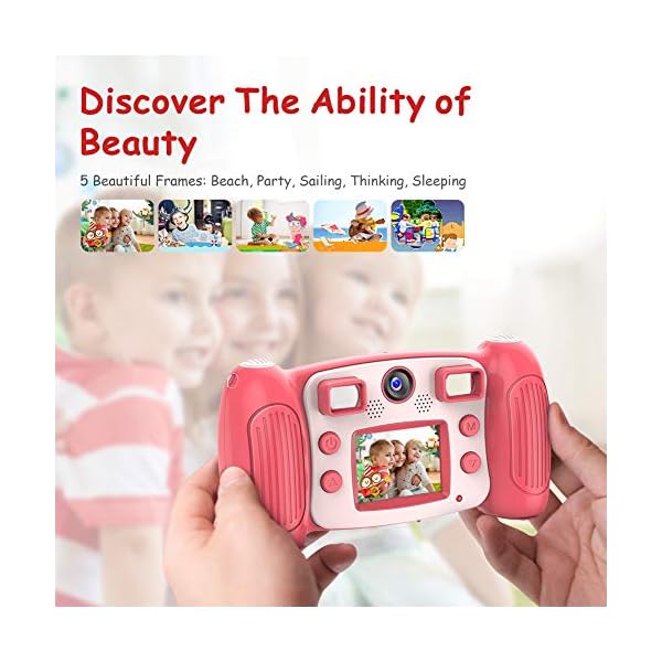 Victure Kids Camera Digital Rechargeable Selfie Action Camera 1080P HD 12MP with 2 Inch LCD Display and Shockproof Handles for Girls Boys Toys Gifts(Pink)