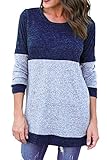 Kancystore Women Casual Knitted Long Sleeve Striped Crew Neck Blouse Tops Blue XXL