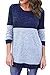 Kancystore Women Casual Knitted Long Sleeve Striped Crew Neck Blouse Tops Blue XXL