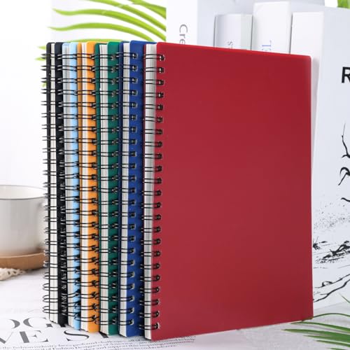 Booknow 6PCS Spiral Notebooks with Waterproof Covers, A5 College Ruled Spiral Notepads Assorted Colors School Office Journal 480 Sheets/960 Pages, 6 Colors