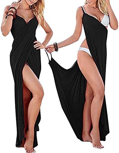 Aoqueen Fashion Women Spaghetti Strap Backless Wrap Long BeachDress Swimsuit Cover Up