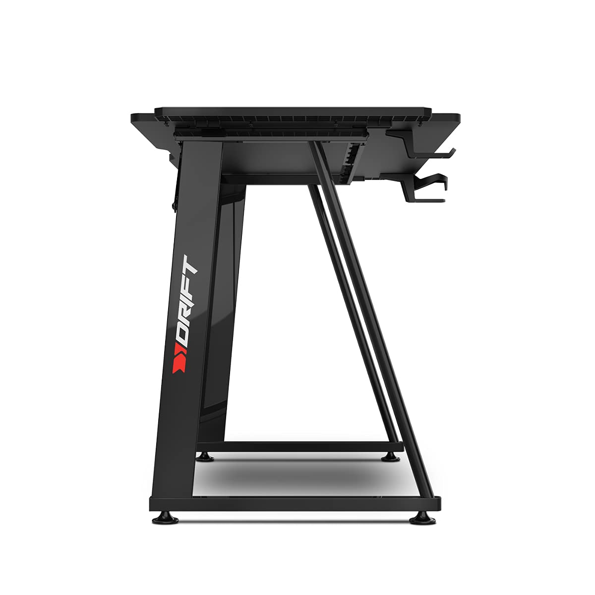 DRIFT GAMING -DRDZ75- Gaming-Tisch mit Kohlefaserplatte, bedeckt mit Einer Matte in voller Größe, Halterung für Tassen und Kopfhörer, verstellbare Beine, schwarz 6