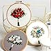 Akacraft Unfinished Embroidery Starter Kit, Cotton Fibric with Water Soluble Pattern, 6 inch Plastic Embroidery Hoop, Color Threads, and Needles, Handy Bouquet Series-Mixed Flowers