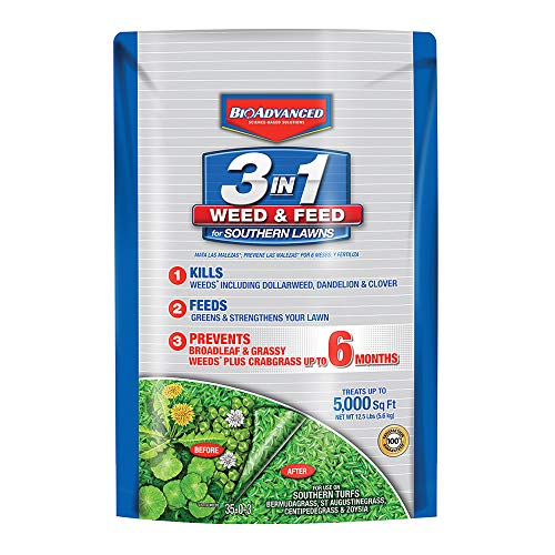 BioAdvanced 704840B 3 in 1 Weed and Feed for Southern 5M Lawn Fertilizer with Herbicide, 12.5 lb, Granules (Best Weed And Feed For Southern Lawns)