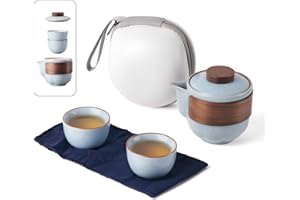 Portable Kungfu Teapot Tea Set, Ceramic Travel Tea for One Set, A Minimalist Look Tea Pot with 2 Cup for Tea Lovers Home Hote