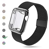 KEOLUS Compatible for Apple Watch Band 38mm 40mm 42mm 44mm with Screen Protector, Soft TPU Protective Case with Stainless Steel Mesh Loop Replacement for iWatch Band Series 5 4 3 2 1