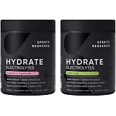 Sports Research&reg; Hydrate Electrolytes Flavor Fusion Pack, 90 Servings Each | 2 Flavors: Raspberry Lemonade &amp; Lemon Lime | Sugar-Free &amp; Naturally Flavored with Vitamins, Minerals, &amp; Coconut Water