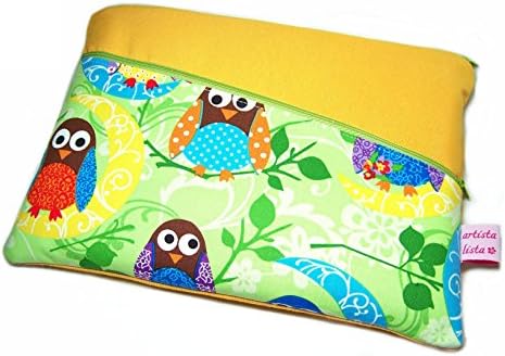 Tablet sleeve, Laptop Sleeve, Notebook case, Computer sleeve "Eulchen yellow&amp;green" with outside pocket for cable, USB Stick, Mouse, made to measure