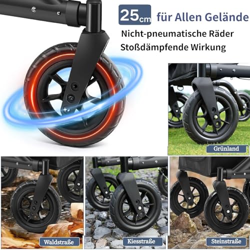 MAXWALK Rollator Foldable and Lightweight with Seat, 25 cm Rubber Non-Pneumatic Tyres for All Terrain, Integrated Pull Brake, Drink Holder, Height-Adjustable Aluminium Rollators