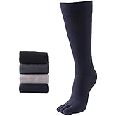 Antcher Mens Knee High Toe Socks Cotton Five Finger Socks Sports Running Long Tube Calf Socks, 4 Pairs