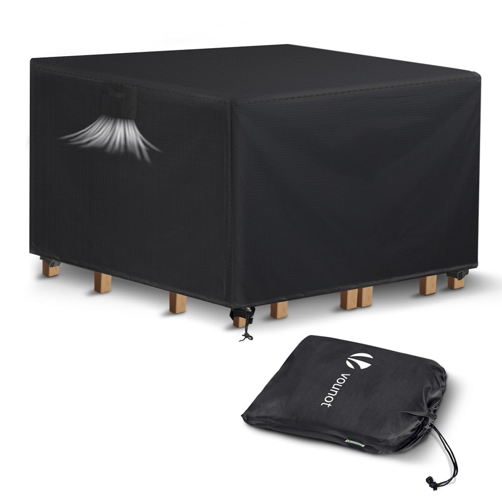 VOUNOT Garden Furniture Covers, 135x135x73cm, Waterproof, Anti-UV, Windproof, Heavy Duty Oxford Fabric with Reinforced Lines, Air Vent, Patio Set Cover for Outdoor Garden Chair & Table, Black