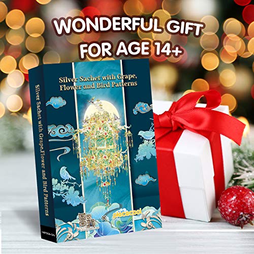 Piececool 3D Metal Puzzles for Adults, Silver Sachet with Grape DIY 3D Model Building Kits for Teens Boys, Great Halloween, 592 Pcs