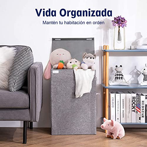 Cesto para la Colada, Cesto para Ropa Sucia 100L con Capacidad Extra Grande, Cesto para Ropa Sucia Plegable, Revestimiento de Impermeabilización de Terileno Canasta de Lavandería(gris)
