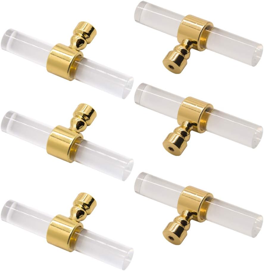 Combination of Life Clear Acrylic Lucite Polished Gold Kitchen Door Cabinet Drawer Knobs and Pulls with Hardware 80mm Overall Length Set of 6