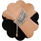 Wiwpar Boho Chunky Vintage Silver Turkish Geometric Link Statement Bracelet Bohemian Tribal Ethnic Wide Cuff Bracelets Bangle Jewelry Gifts for Women