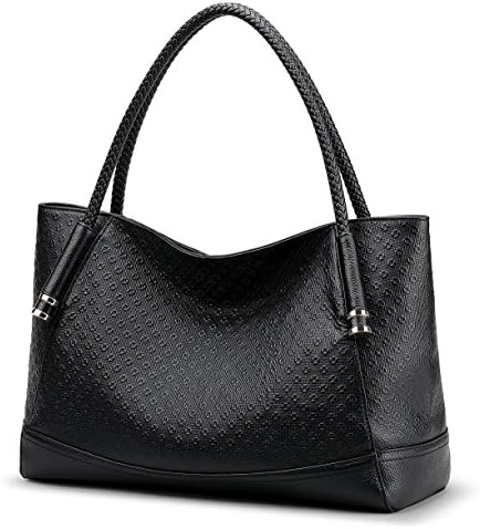 Coolcy Women Top Handle Satchel Handbag Genuine Leather Tote Shoulder Bags (Black)