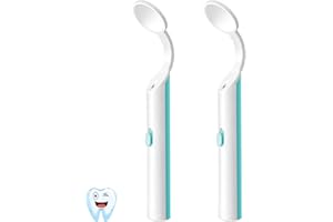 GEODURN 2 Pieces Dental Mirror with Light - LED Lighted Teeth Inspection Mirror, Anti Fog Curve Angle Mouth Mirrors Dentist Oral Assistant Care Tool Accessories (Light Green)