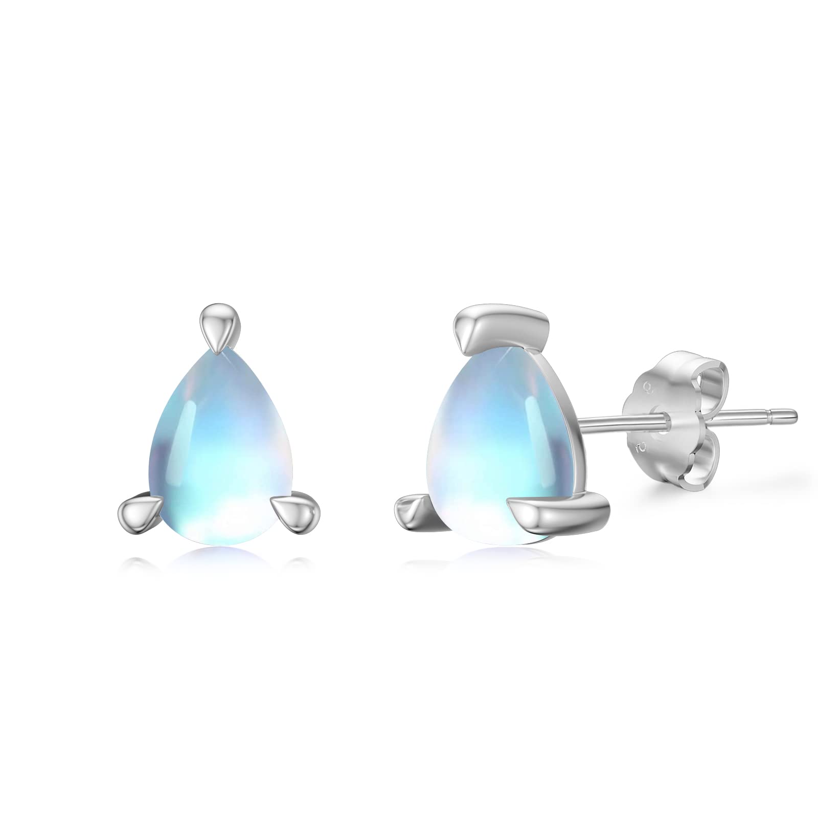 MUUYON Teardrop Rainbow Moonstone Stud Earrings 925 Sterling Silver Hypoallergenic Earrings for Sensitive Ears