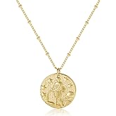 Zodiac Coin Embossed Choker Necklace Disc 12 Constellation Astrology Horoscope 14K Gold Plated Round Pendant Personalized Necklace Gift for Women Men
