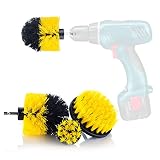 YIJINSHENG 3 Piece Medium and Stiff Brush with Drill Attachment Scrubbing Brushes for Cleaning Car Tires,Carpet, Kitchens,Bathrooms, Showers, Tubs, Boats Power Scrubber Kit (Yellow) (Yellow)