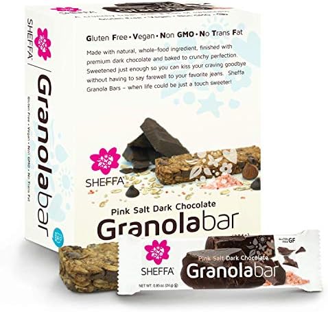 Sheffa Granola Bars Pink Salt Dark Chocolate 0.85 Oz (Pack Of 16) Healthy Kind Of Snack Kosher Gluten Free Vegan Low Sodium, Calorie, Carbs for Weight Wacthers Cereal Breakfast Diabetics Work Office