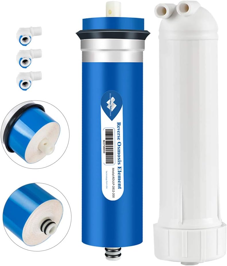 Membrane Solutions 200 GPD RO Membrane, Reverse Osmosis Membrane with Membrane Housing, 1/4" Quick-Connect Fittings, Check Valve, Replacement for Under Sink Home Drinking RO Water Filter System